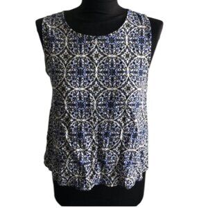 Elodie Geometric Sleeveless Blouse Size M Blue
